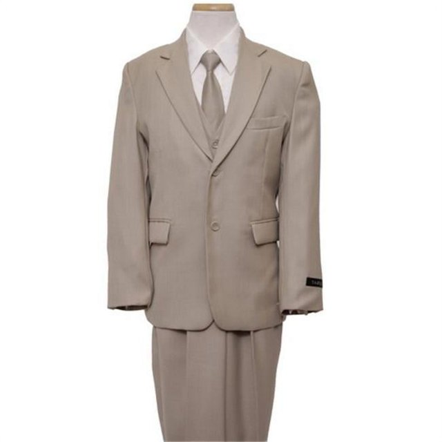 2 Button Front Closure Interior Pick Stitching Boys Suits Beige - 10