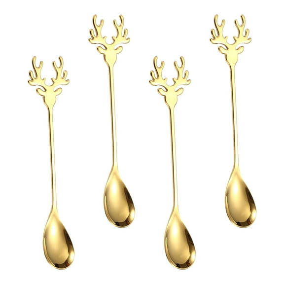 STOBOK Golden Coffee Spoons 304 Stainless Steel Elk Tail Design for Home Use 4Pcs
