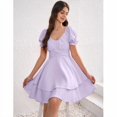 thumbnail image 6 of Yesfashion Women's Summer Lantern Sleeve A-Line Mini Dresses Double-Layer Sleeves V-Neck Dress, 6 of 8