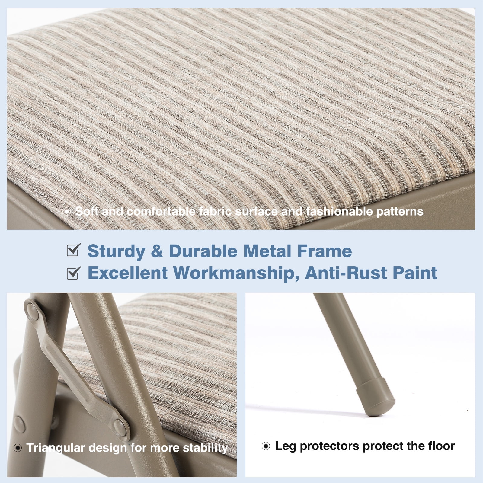 Gianna 4-Pack Folding Chairs, Padded Fabric Dining Chairs with Cushioned Seat and Back for Indoor or Outdoor Use, Home, Office, Events & Parties