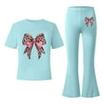 thumbnail image 5 of Bainana Girls Stylish Outfits Set Child Leopard Bow Print Short Sleeve Tops Elastic Waist Flare Leg Pants Fashion Casual Girls Summer Clothes Set Mint Green Size 9-10 Years, 5 of 5