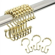 Metal Shower Curtain Rings Double Glide Roller in Gold, Set of 12