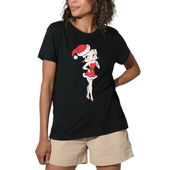 Betty Boop Christmas Pin Up Women's Loose T-Shirt, Black, Medium