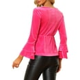 thumbnail image 3 of INSPIRE CHIC Women's Christmas V Neck Velvet Blouse Halloween Party Flare Long Sleeve Peplum Top S Hot Pink, 3 of 6