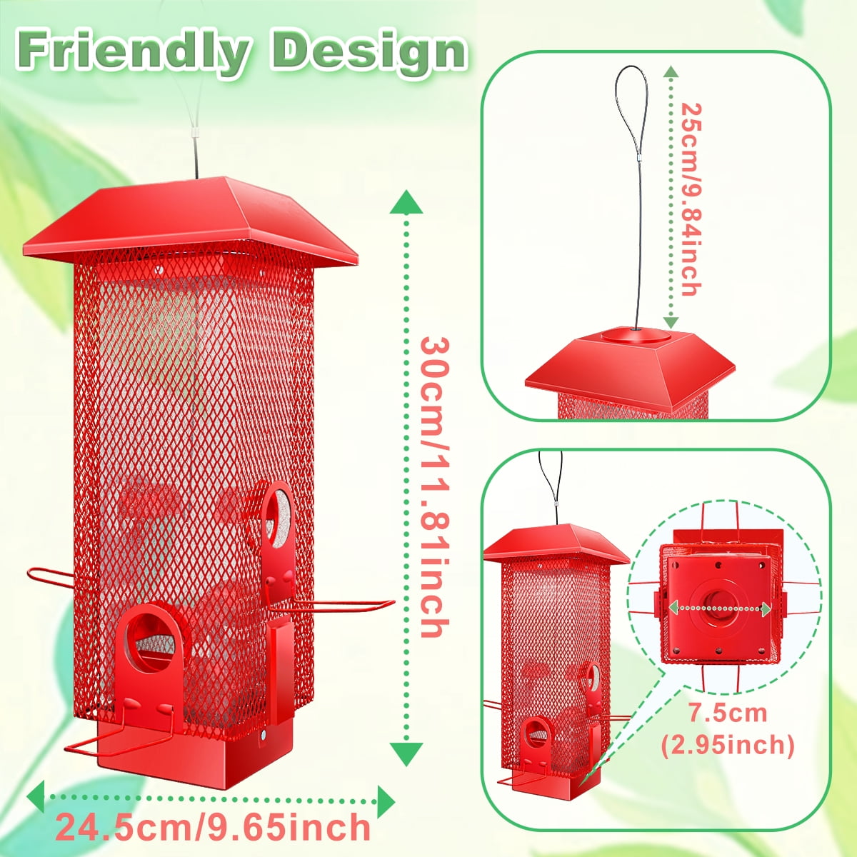 YLTIMER Squirrel Proof Bird Feeder, Metal BirdFeeders for Outdoors Hanging with Detachable Roof, 2.2lb Gravity Protection Wild Birds Seed Feeders for Cardinal Blue Jay Outside