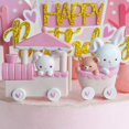 3pcs Bunny Resin Cake Topper Adornments Doll Cute Train Rabbit Happy
