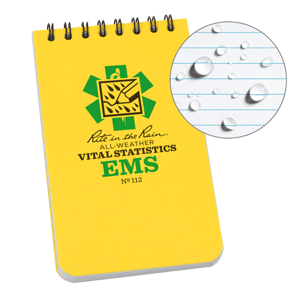 Rite in the Rain Weatherproof EMS Notebook, 3" x 5", Yellow Cover, Vital Stats Pages (No. 112)
