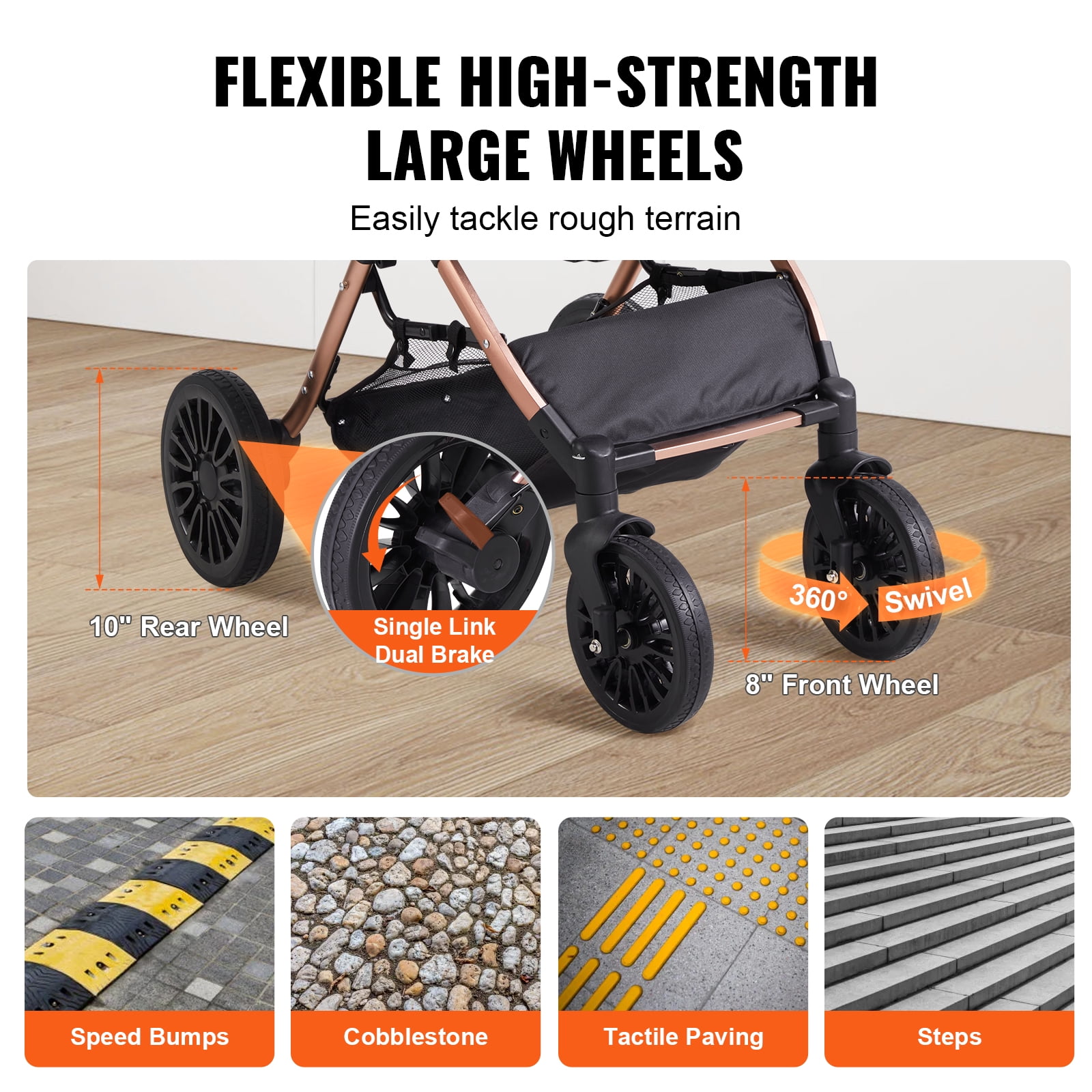 KFFKFF 3-in-1 Pet Stroller, 4 Wheels Foldable Premium Multifunction Dog Stroller with Storage Basket, 66 lbs Weight Capacity, Black
