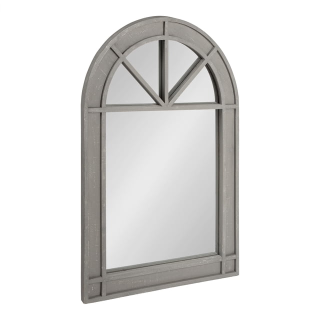 Kate and Laurel Stonebridge Rustic Arch Mirror Wall Decor, 24" x 36", Gray, Chic Farmhouse Windowpane Mirror