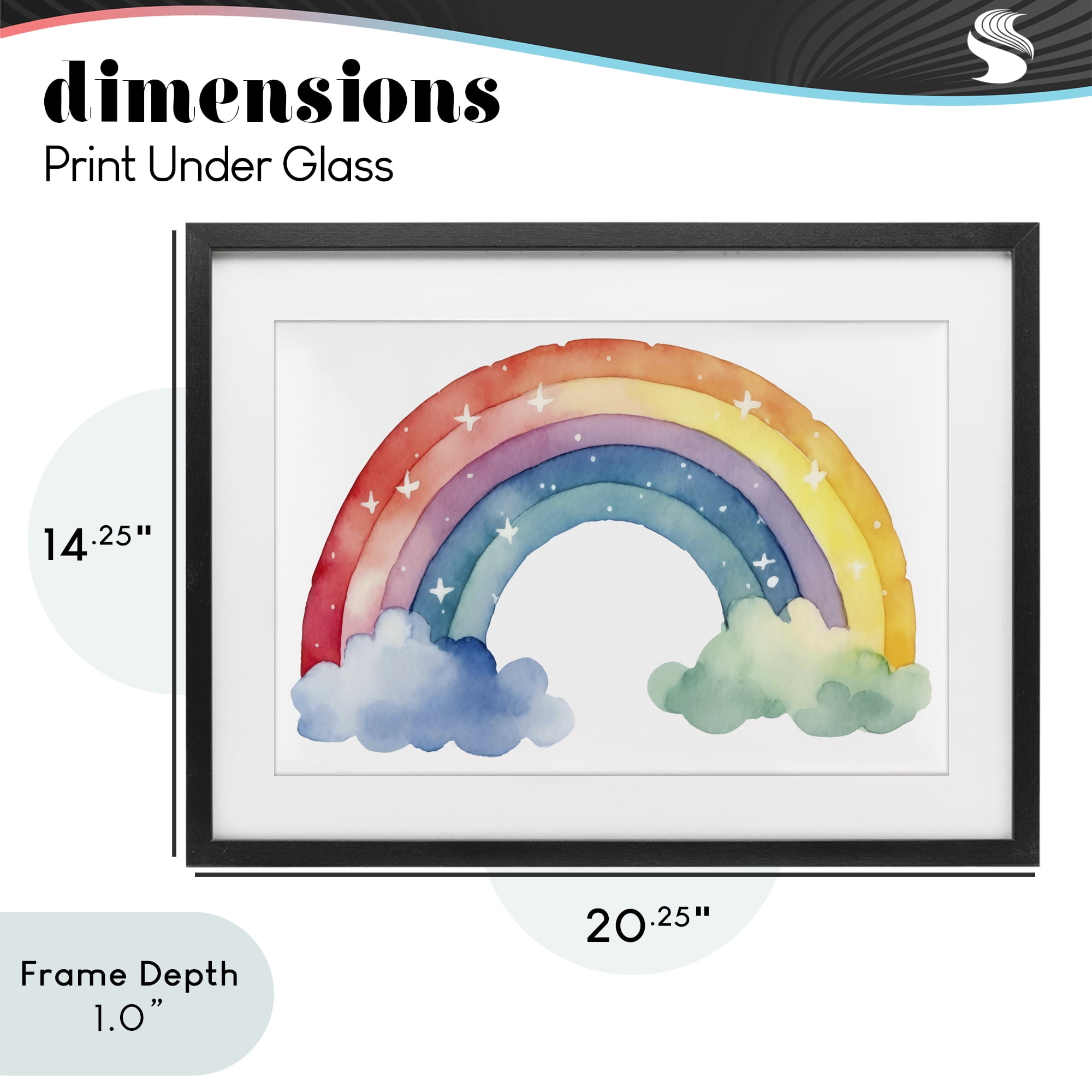 Stupell Industries Colorful Rainbow with White Stars Black Framed Print Under Glass, design by Creative Studio