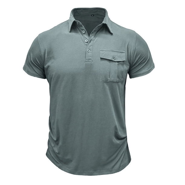 pstuiky camiseta de hombre, Blusa de manga corta con cuello vuelto y botones transparentes y encaje calado para hombre camisetas de hombre xxl
