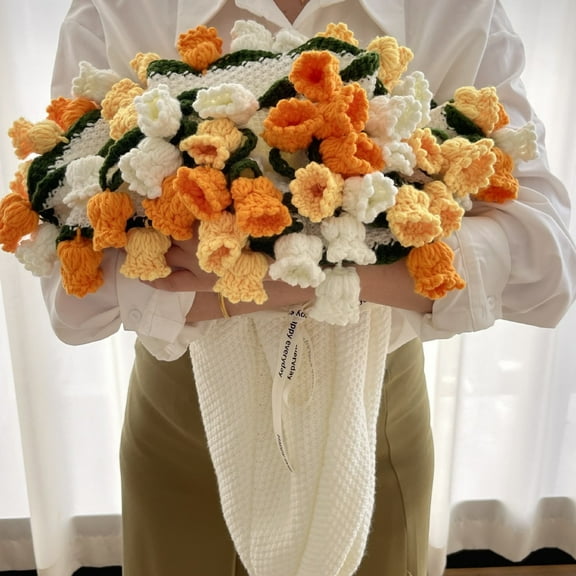 31.5" Crochet Flowers Bouquet Blanket, Soft and Lightweight Bellflower Flower Bouquet Knitted Throw Blankets, DIY Handmade Blanket for Mother'S Day Birthday Home Decor (Tricolor)