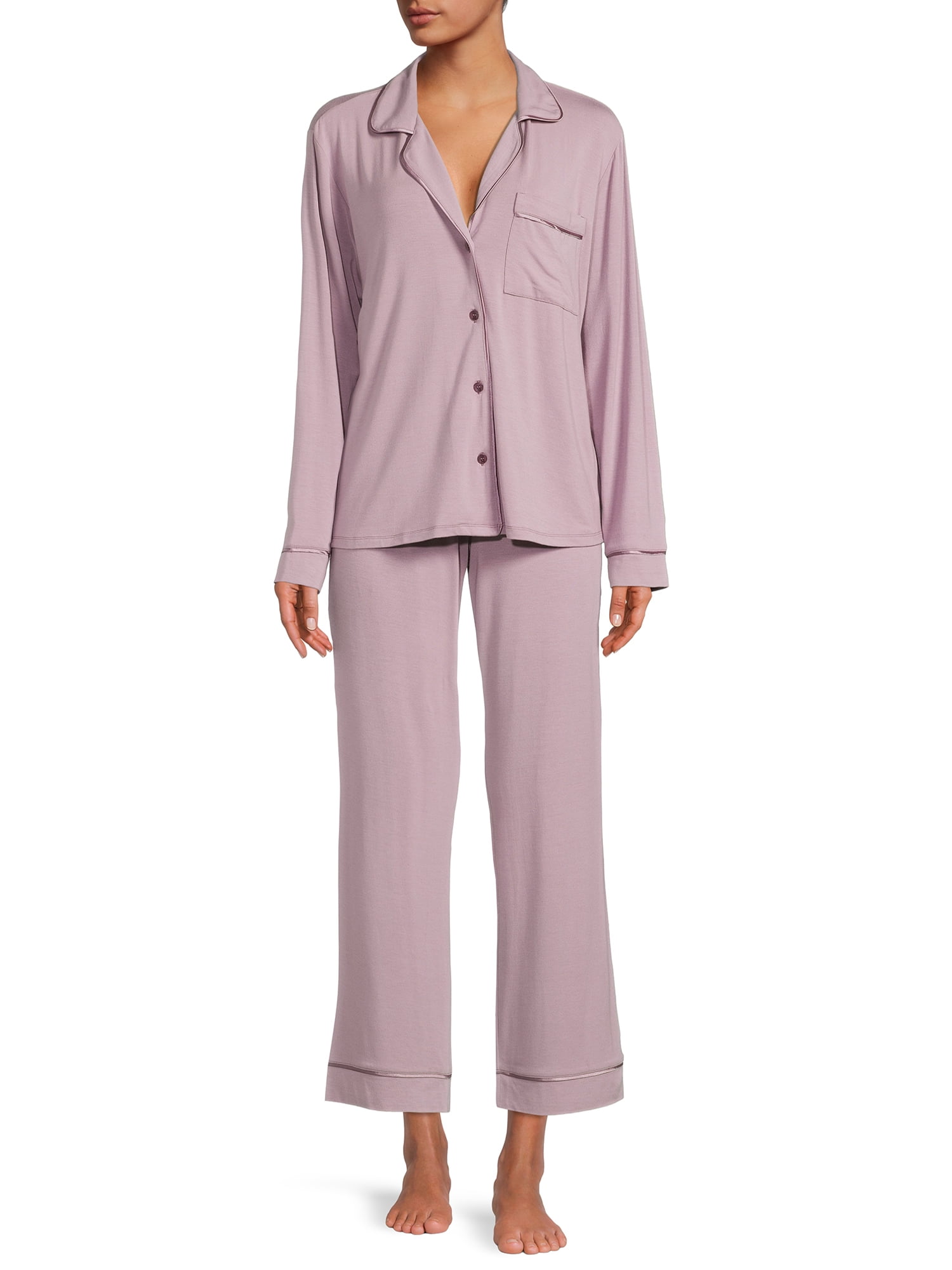 Sealy Women’s Long Sleeve Notch Collar Top and Pants Sleepwear Set, 2-Piece