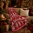 thumbnail image 3 of Festive Reindeer Christmas Tree Scene Nordic Knit Pattern, Festive Holiday Scene, Warm Flannel Blanket for Living Room and Family Room, Art Lovers Christmas Gift, Festive Home Decor, 3 of 9