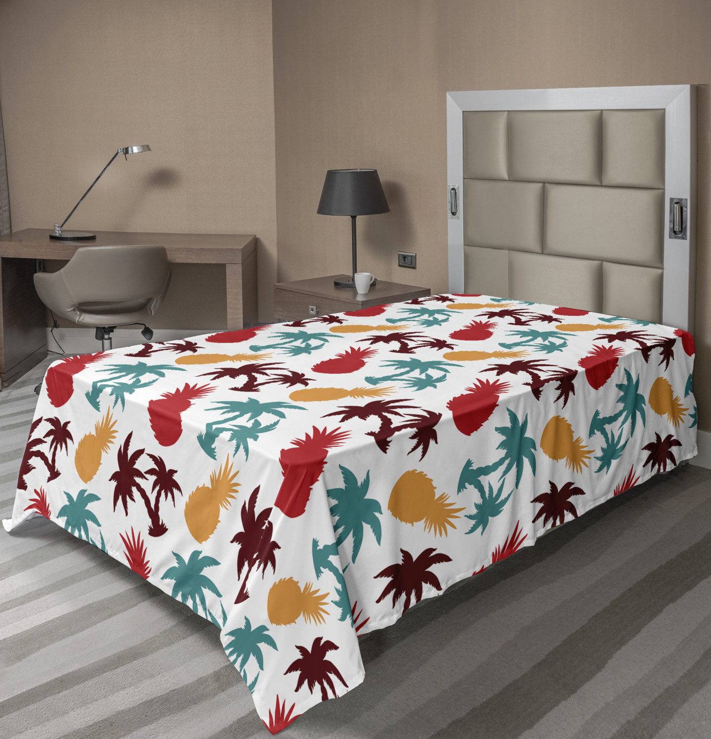Pineapple Flat Sheet, Lively MultiColored Tropical Pineapple Palm