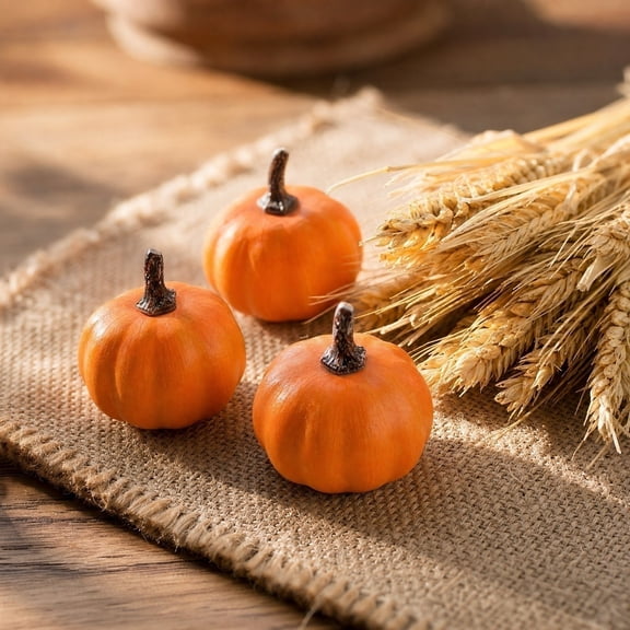 HuiXinOu Thanksgiving Halloween Mini Pumpkins, 5 Piece 3 Sizes Foam Plastic Pumpkins, White Orange Fall Harvest Decor, Pumpkin Ornament for Table, Home, Mantel, Dining, Shelf