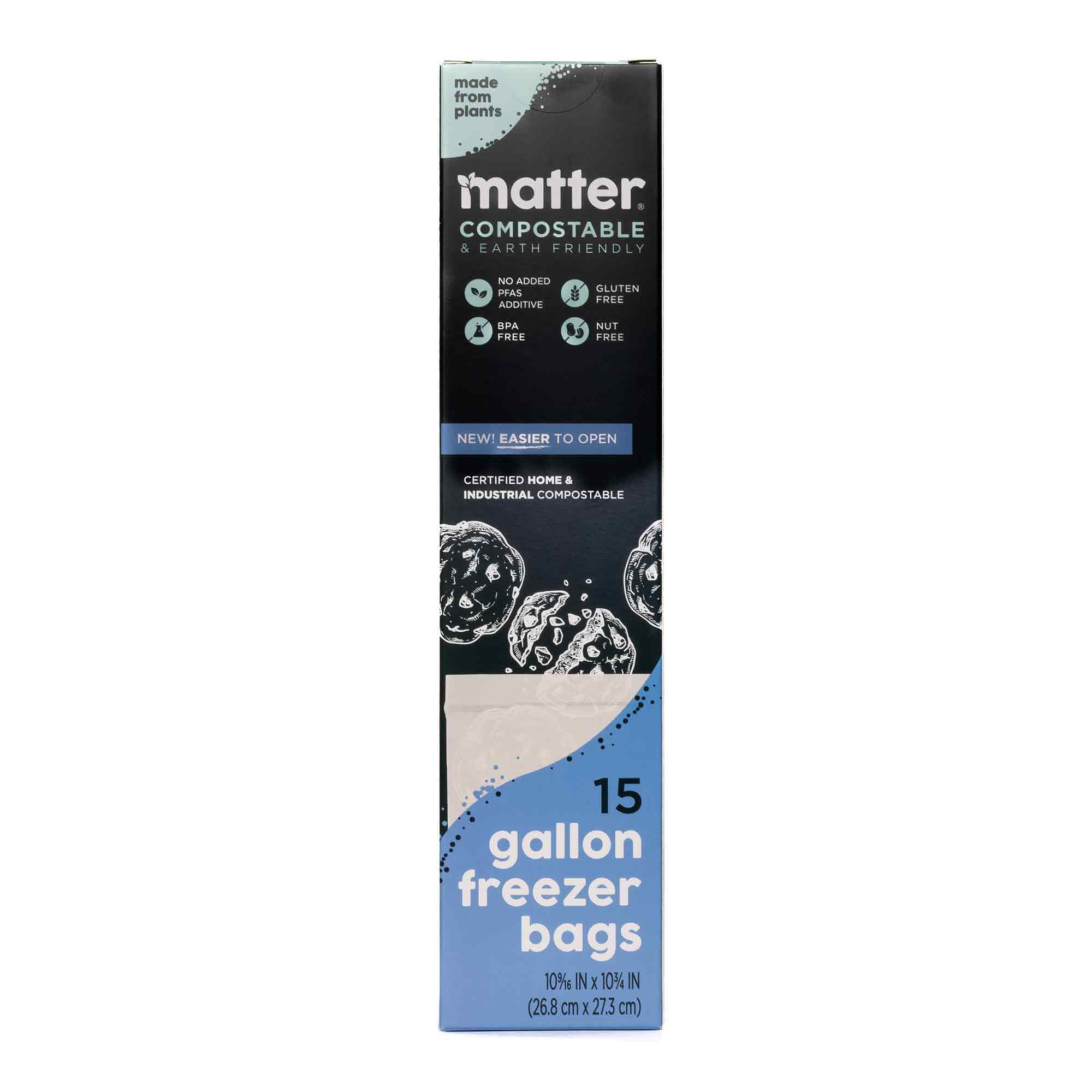 Matter Compostable Gallon Freezer Food Storage Bags, 15 Count