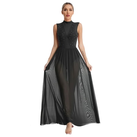MSemis Women s Long Lyrical Dance Costume Modern Contemporary Dance Dress Black XXL