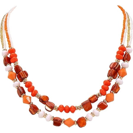 Coiris Layered Shell Beaded Necklaces for Women Handmade Boho Brown Bead Choker Necklace Holiday Style Costume Jewelry for Women(N0144-Brown)