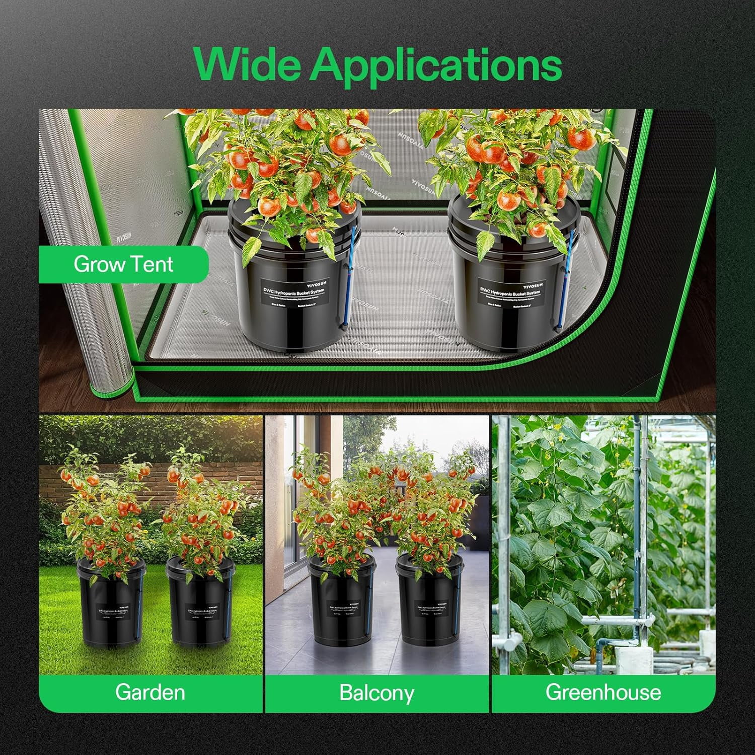 VIVOSUN DWC Hydroponics Grow System with Top Drip Kit, 5-Gallon Deep Water Culture, Recirculating Drip Garden System with Multi-Purpose Air Hose, Air Pump, and Air Stone (2 Buckets + Top Drip Kit)