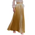 thumbnail image 2 of Women's High Waist Satin Maxi Skirt, Elegant Pleated A-Line Long Skirt with Elastic Waistband, Flowy Casual Midi Skirt for Daily Outings, Dates and Holiday Parties Gold M, 2 of 4