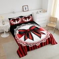thumbnail image 4 of Erosebridal Lace Bow Comforter Sets Full Size, Romantic Bowknot Comforters & Duvets, Geometric Striped Decor, Microfiber 3-Piece, 4 of 7