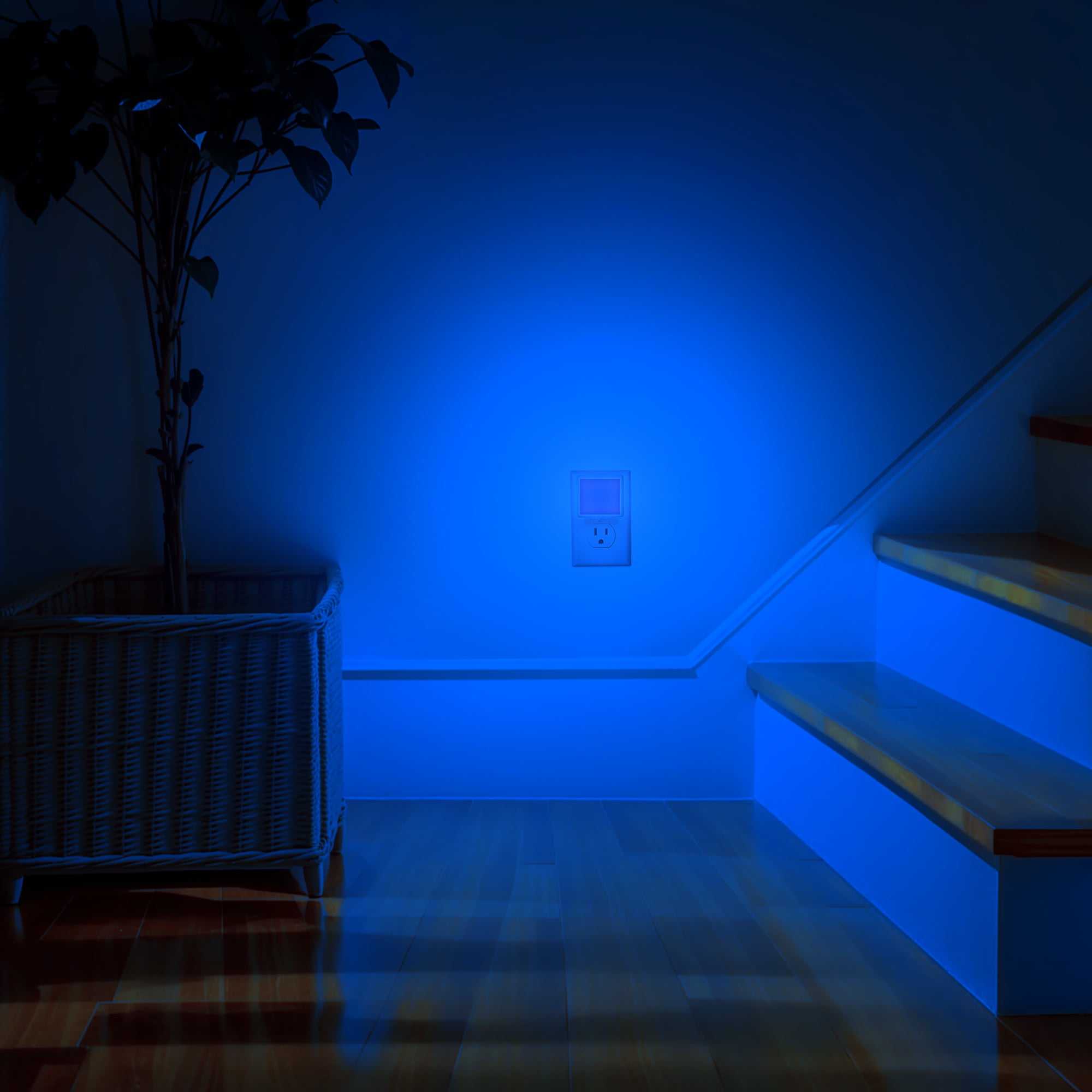 YANSUN 0.3-Watts Blue Square Decorative Integrated LED Plug-in Night Light with Dusk to Dawn Sensor, for Bedroom, 2-Pack