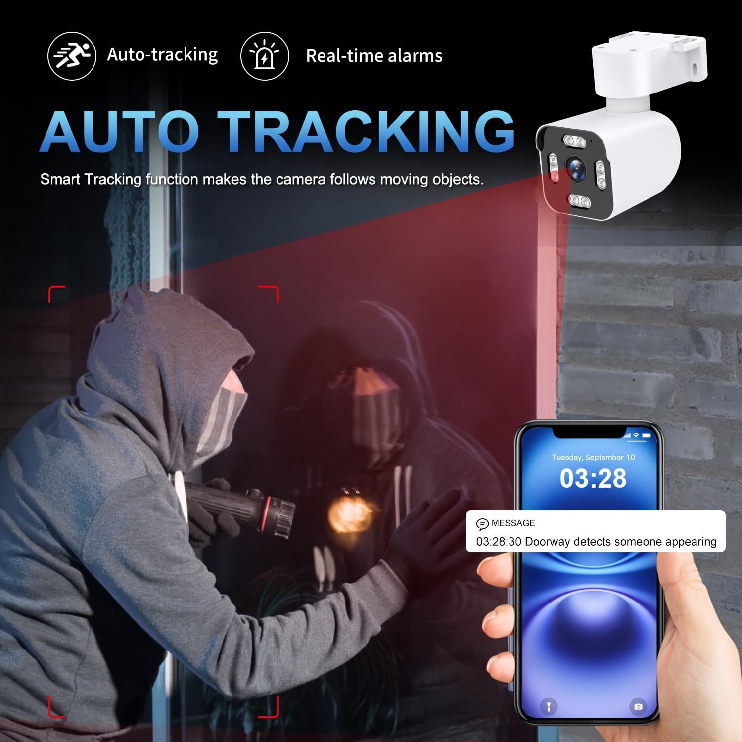 2K Outdoor Security Camera, 180° Panoramic View, Color Night Vision, Human Auto Tracking, Wired WiFi, All-weather, Alexa Google Assistant, 2.4&5G, 1pc/2pcs