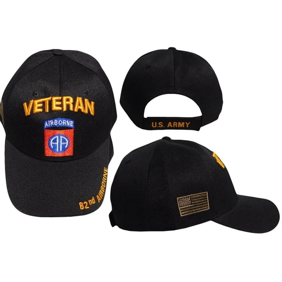 82nd Airborne Veteran Black Acrylic Adjustable Embroidered Cap Hat CAP627E