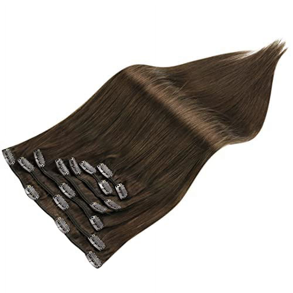Full Shine 10 Inch Brown Clip in Hair Extensions Human Hair #4 Medium Brown  7Pcs 100 Grams Full Head Remy Hair for Women Adult