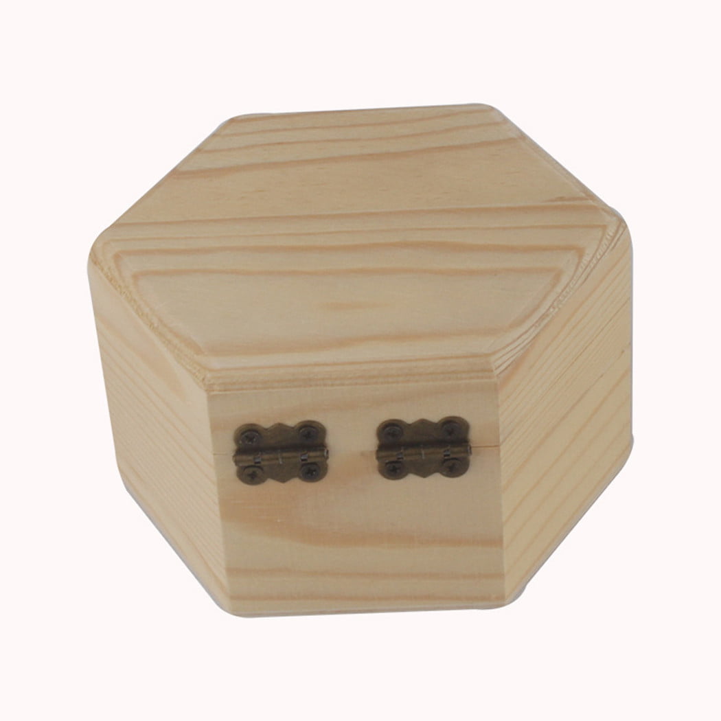 Hexagon Solid Wooden Box15 x 13 x 4 cmJewellery Treasure Storage Holder 