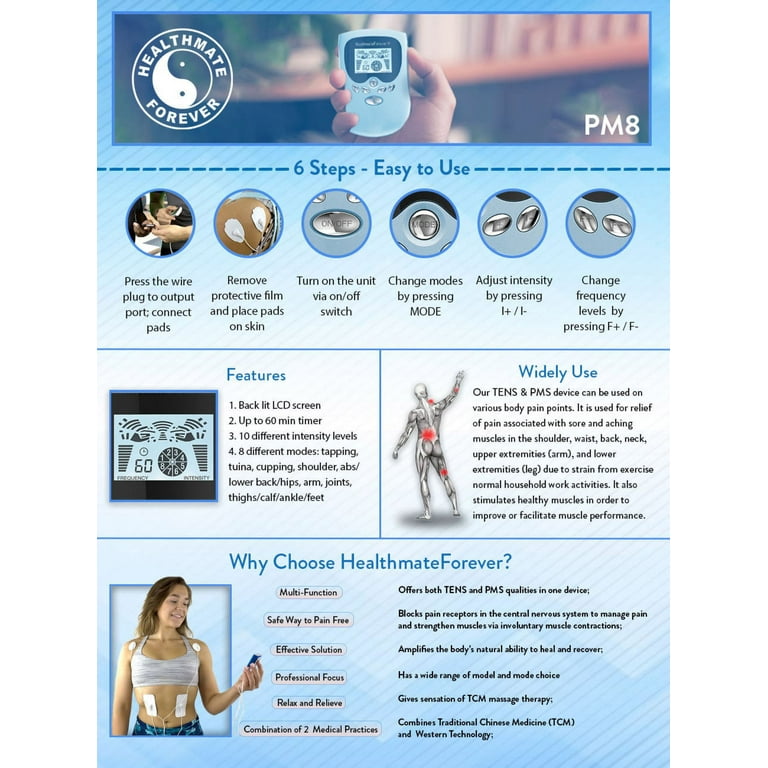 PM8 Tens Unit & Muscle Stimulator - Pain Relief Therapy 