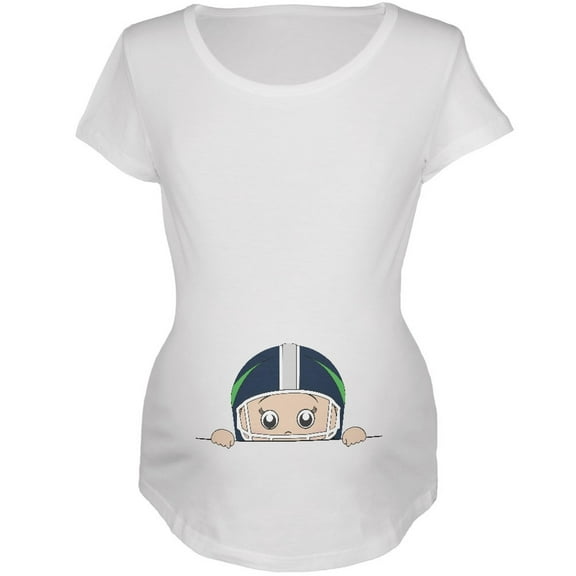 Summer Peeking Baby Football Player White Maternity Soft T-Shirt - X-Large