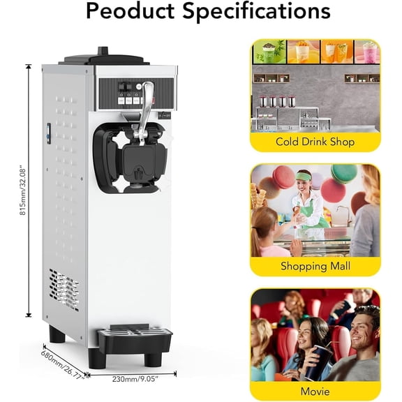 High-Capacity Soft Serve Ice Cream Machine with Pre-Cooling Feature, 1050W Single-Flavored Compressor Ice Cream Maker, Produces 4.76 to 5.8 Gallons per Hour, Includes 1.85 Gallon Ingredient Box