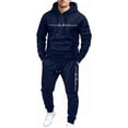 thumbnail image 2 of Babcutegg Mens Letter Print Outfit 2-Piece Hooded Sweathsirt and Jogger Sweatpants Loose Casual Set Navy Size 2XL, 2 of 8