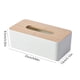 thumbnail image 2 of Caja de pañuelos de plástico con cubierta de bambú, contenedor de toallas de papel facial rectangular, 2 of 7