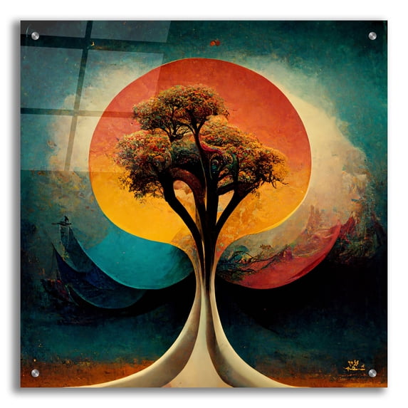 Epic Art 'Tree Of Life 28' by Ray Heere, Acrylic Glass Wall Art, 24"x24"
