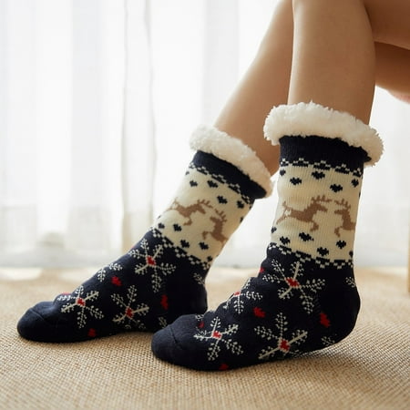 

Leylayray Compression Socks For Women Christmas Women Cotton Socks Print Thicker Anti-slip Floor Socks Carpet Socks