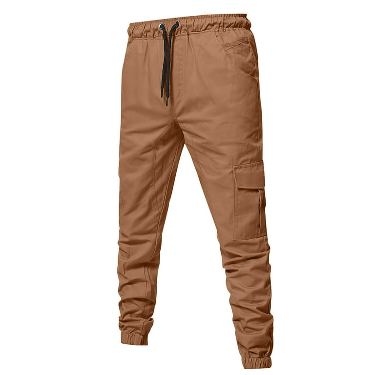 Mens Elastic Drawstring Slim Fit Cargo Trousers Pockets Mens Elastic Drawstring Slim Fit Cargo Trousers Pockets