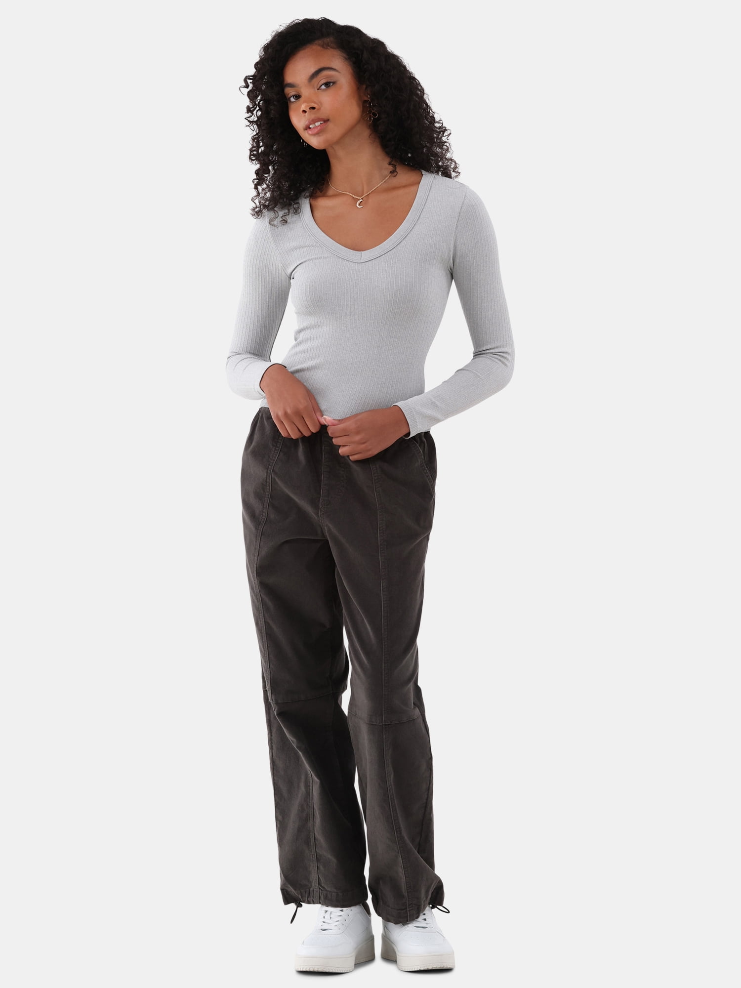 No Boundaries Seamless V-Neck Top with Long Sleeves, Women's XXS-XXL