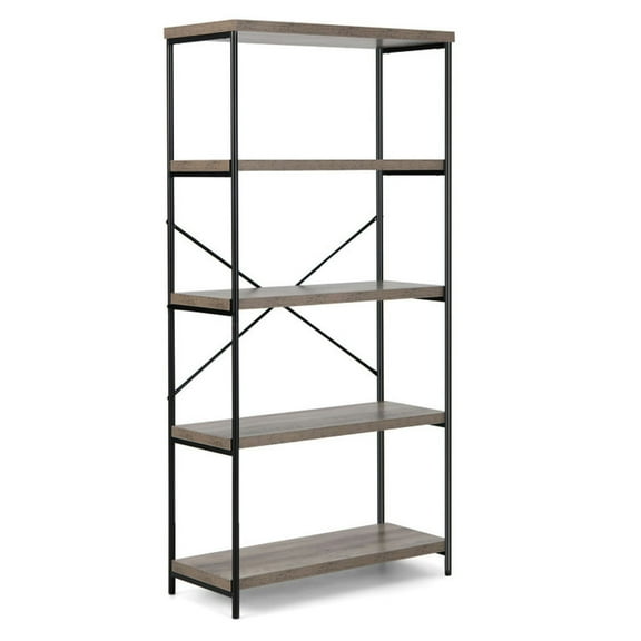 Spaco 5-Tier Industrial Bookshelf Display Storage Rack with Metal Frame-Gray, Tall Bookshelf, Shelves for Living Room, Home Office, Bedroom, Balcony