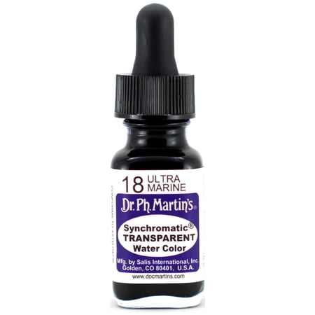 Dr. Ph. Martin's® Synchromatic Transparent Water Color (18) Watercolor Bottle, ½ US fl oz, Ultra Marine, 1 Bottle