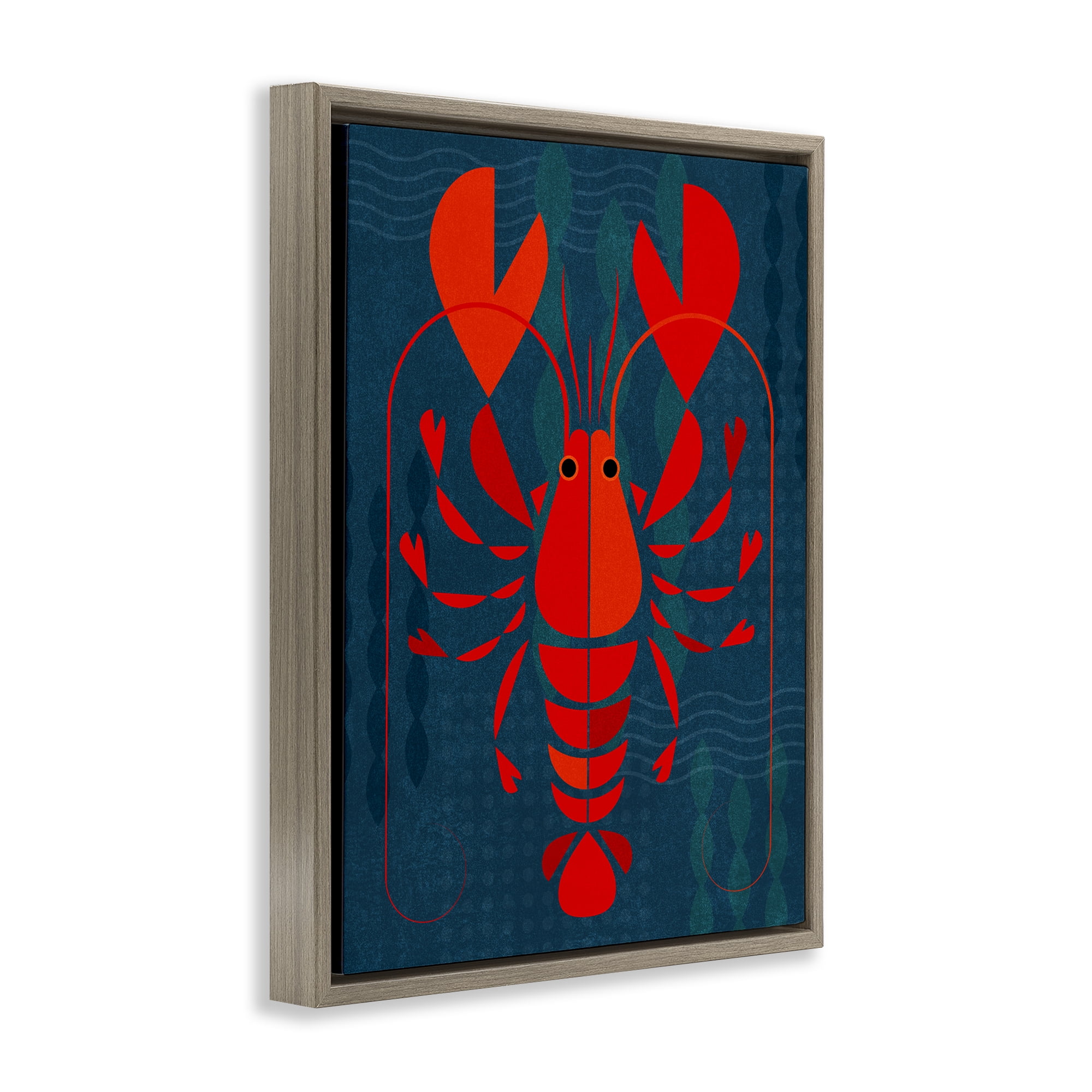 Stupell Industries Red Segmented Lobster Animals Painting Brown Floater Framed Canvas Art Print Wall Art, 17 x 21