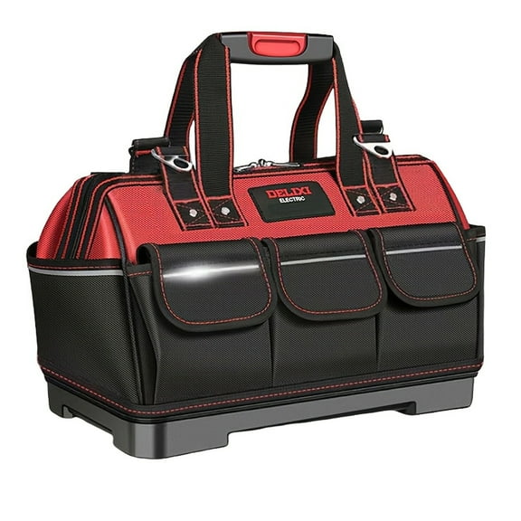 18" Heavy Duty Tool Bag with 14 Pockets, Durable Organizer Tote with Shoulder Strap & Non-Slip Rubber Bottom