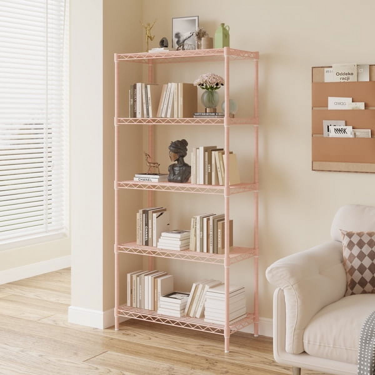 Pink 5 - Layer Iron Display Stand with Adjustable Feet - 7434150cm, High Gloss Powder, 551LBS Capacity, No Wheels