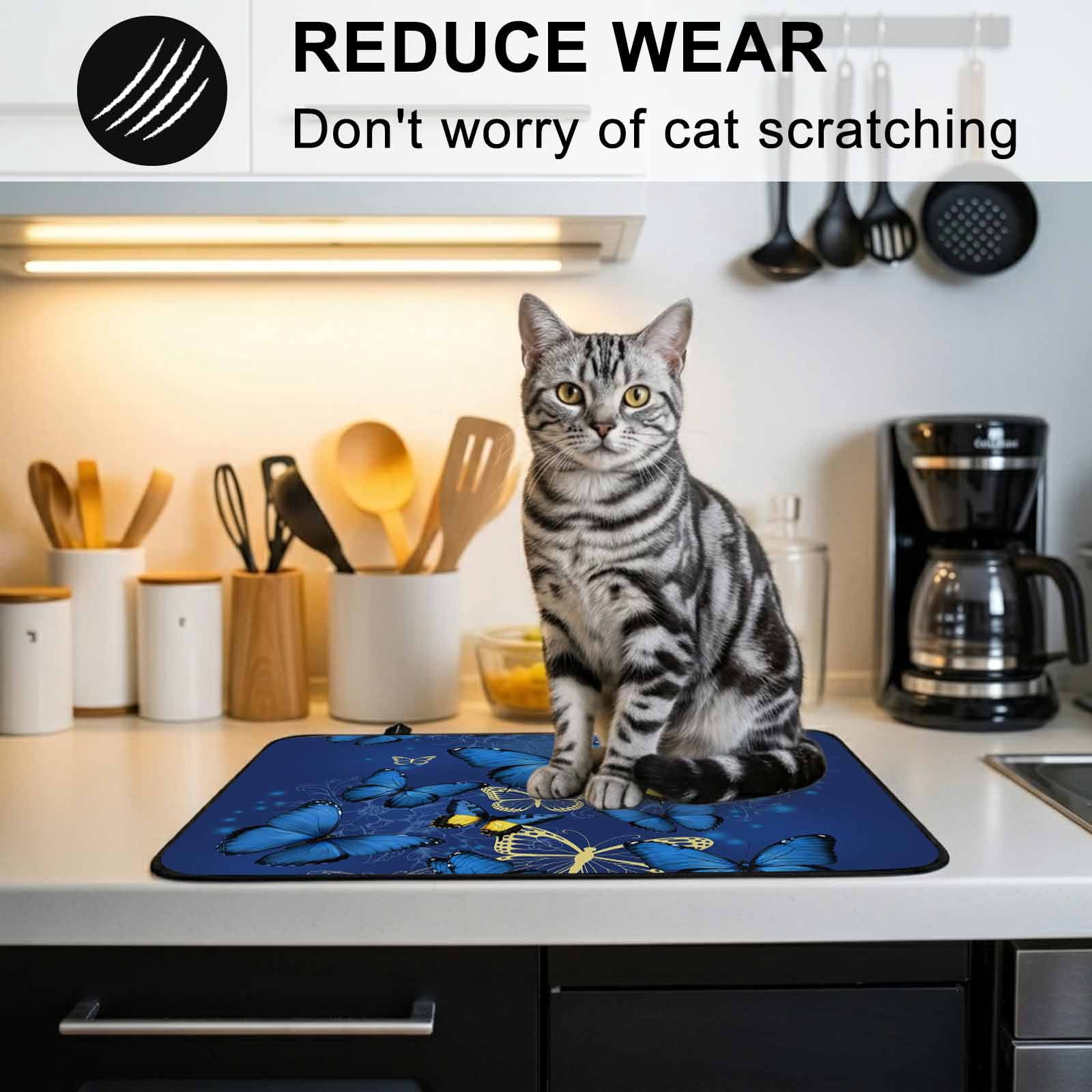 Blue Butterfly Stove Top Cover for Electric Stove, Heat-proof & Non Slip Glass Top Stove Cover Protector, Farmhouse Modern Nature Animals Art Kitchen Flat Cooktop Rubber Mat 24x21 Inches