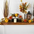thumbnail image 2 of 6' Autumn Harvest Red and Yellow Mixed Fall Leaf and Mum Flower Thanksgiving Garland - Unlit, 2 of 6