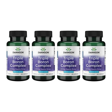 Swanson Triple Boron Complex - Natural Bone Health & Joint Support - Mineral Supplement Featuring Citrate, Aspartate & Glycinate - (250 Capsules) (4 Pack)