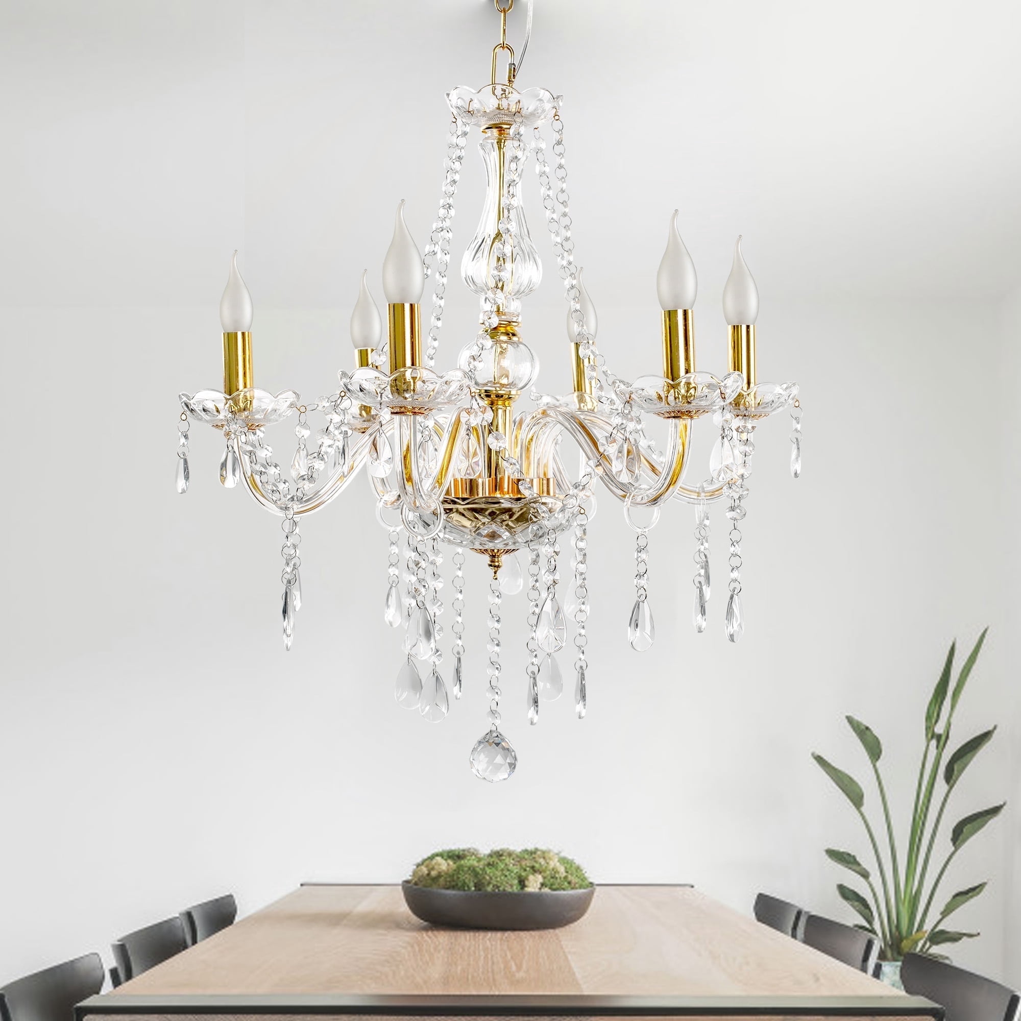 YANSUN 6 Lights Gold Color Luxurious Candle Crystal Chandelier, K9 Modern Crystal Chandelier