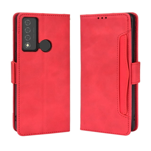 Case for TCL 20 XE Cover Adjustable Detachable Card Holder Magnetic closure Leather Wallet Case - Red
